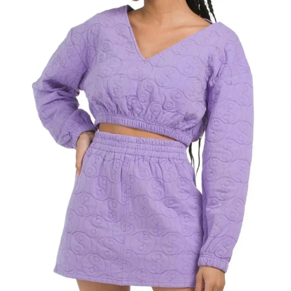 Emory Park Long Sleeve Quilted Crop Top - Size‎ M - Purple - NWT